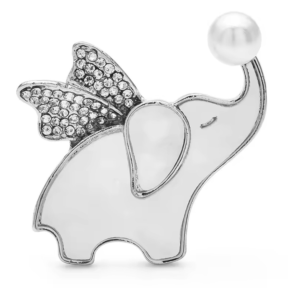 Pearl Elephant Silver Crystal Brooch